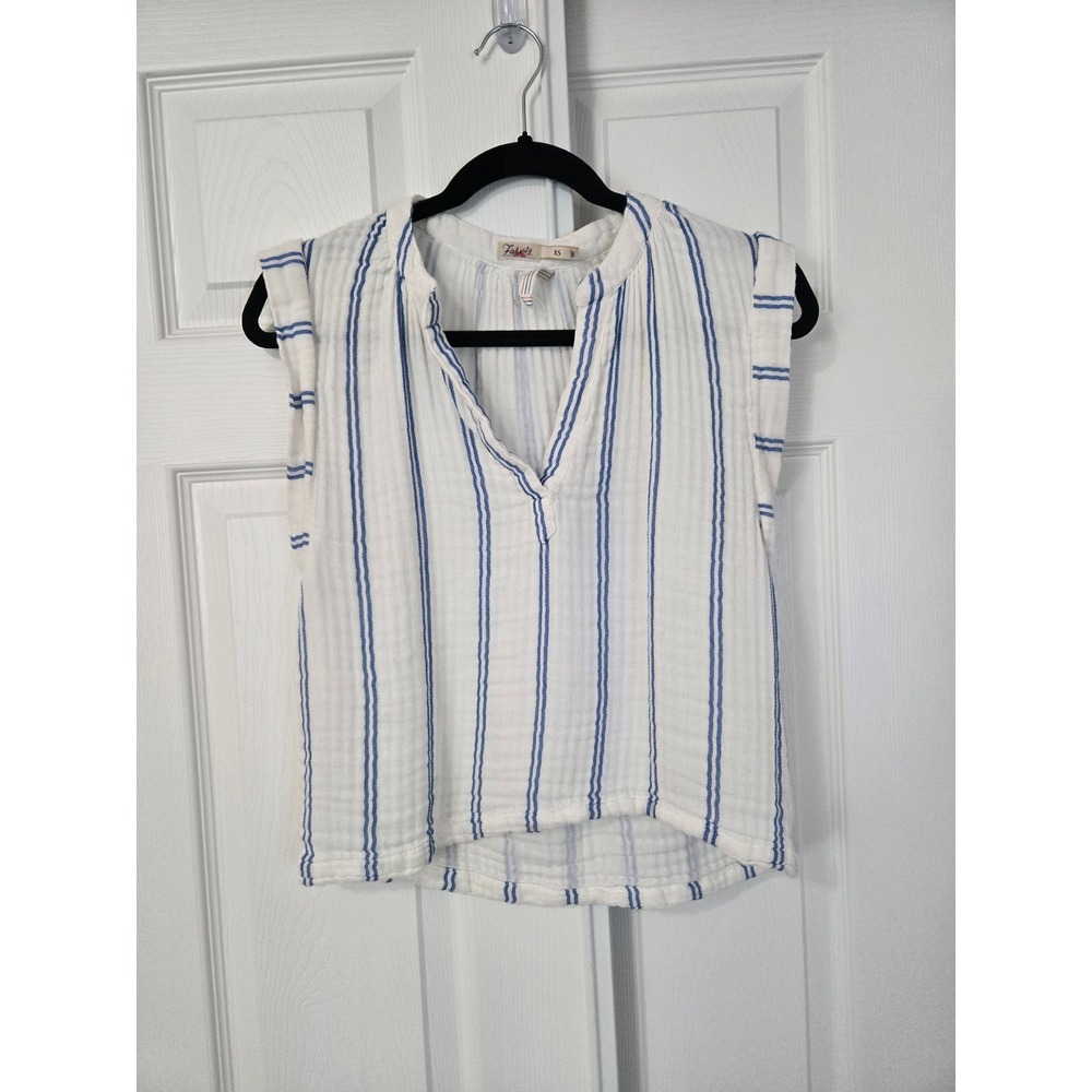 Faherty White Sleeveless V-Neck Top with Blue Stripes